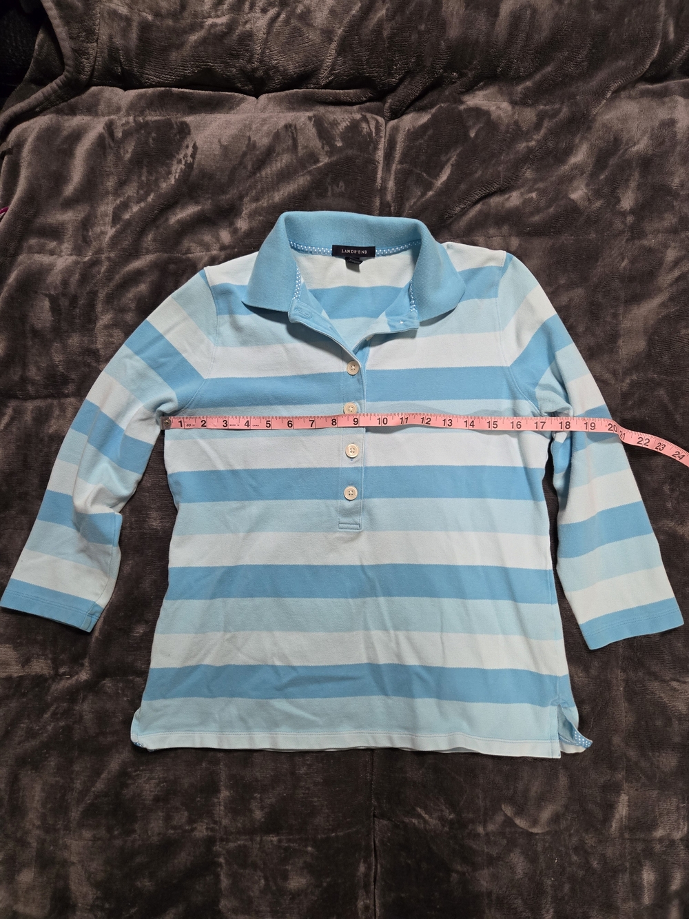 Lands End Light and Sky Blue Striped Polo Top